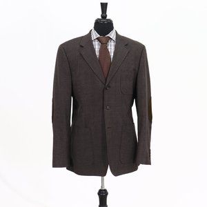 Alex Cannon L 42R Brown Check 3-Button Poly Sport Coat Blazer Jacket B386